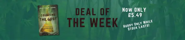 a green web banner with a forest background promoting the book deal of the week featuring an image of Counting the Cost by David and Shirley Donovan, with the text 